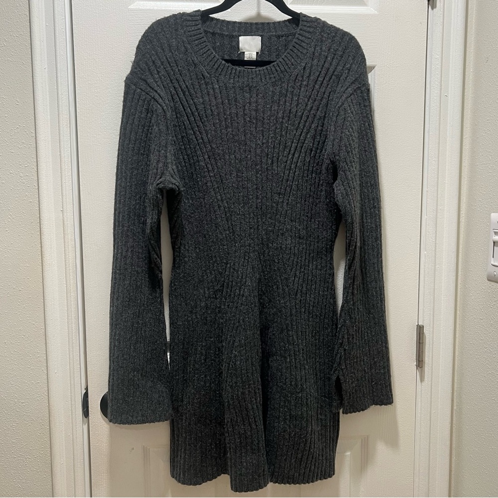 H&M Charcoal Gray Ribbed Knit Sweater Dress | SIZE XL EUC - Picture 3 of 12